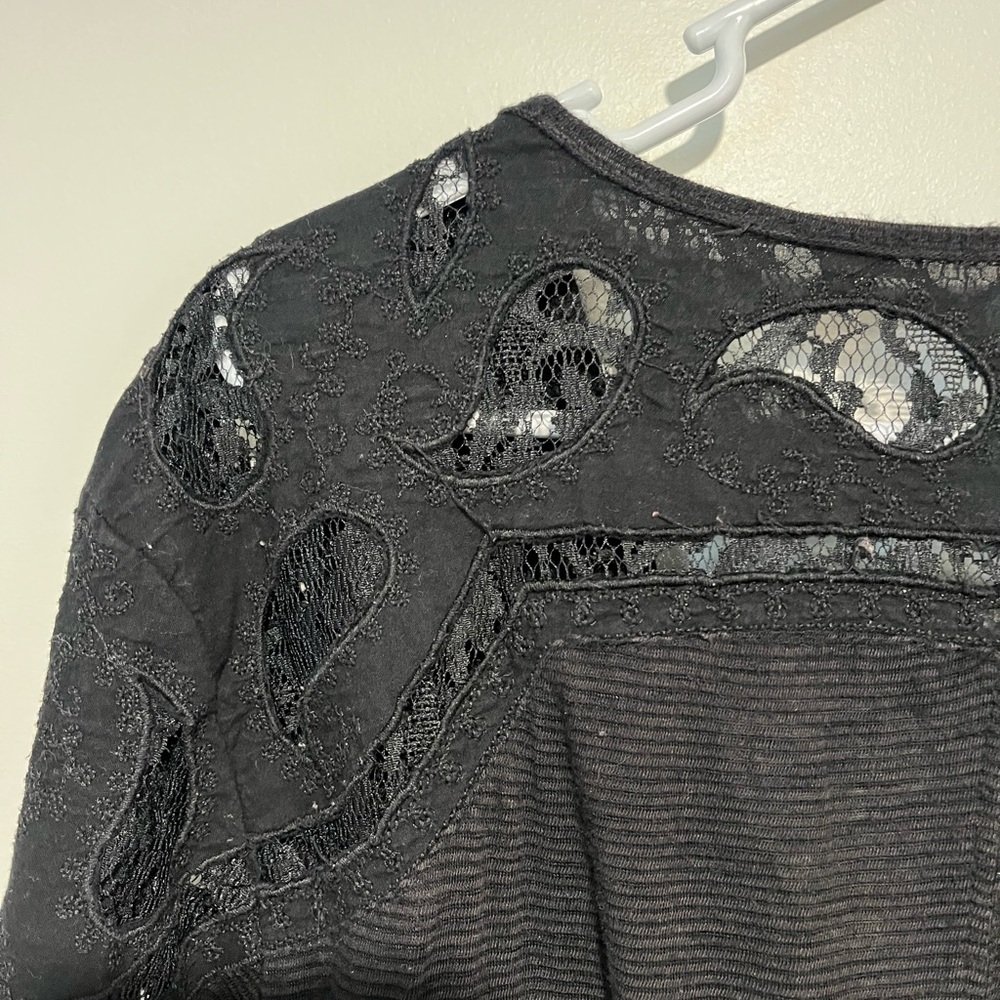Free People Black Lace-Trim Lace-Up Long Sleeve Tee - Picture 4 of 7